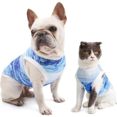 Dog Instant Cooling Vest Summer Pet Marble Print Round Neck Elastic Trim Clothes