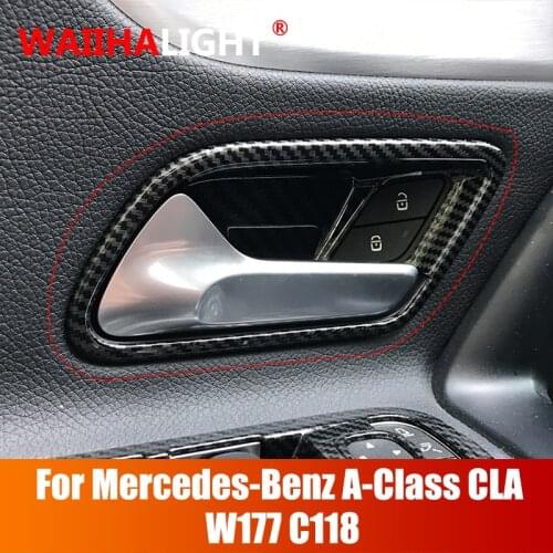 4pcs/set Carbon fiber Door inner Handles Door Bowl Decorative For Mercedes Benz A CLA Class W177 C118 Interior Style