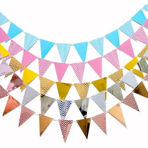5 M Triangle Colorful 12 Flags Pennant Wall Hanging Banners Decor Accessories Birthday Wedding Party Festival DIY Dress-up Tools
