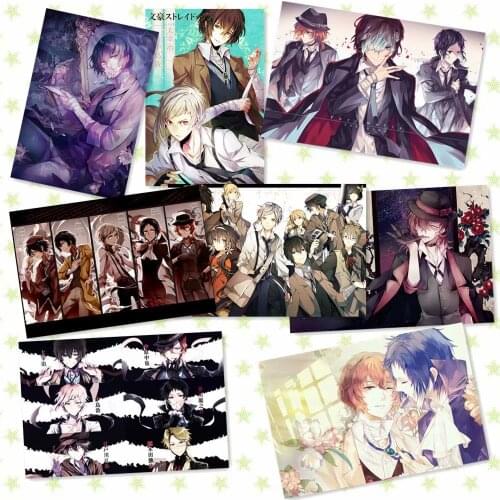 8 pcs/lot Anime Bungou Stray Dogs Posters toy 8 different Paintings Wall Picture embossed Poster Toy gift 42x29cm