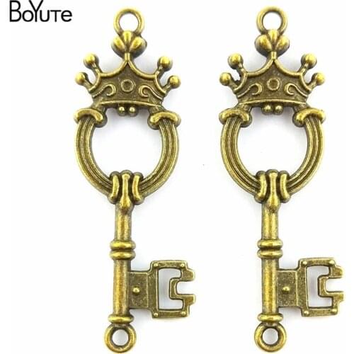 BoYuTe (30 Pieces/Lot) 18*54MM Antique Bronze Silver Plated Zinc Alloy Crown Pendant Key Diy Jewelry Making Materials