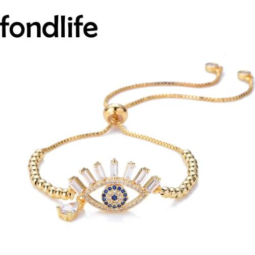 AAA Cubic Zirconia Crystal Eyelash Evil Eye Lucky Charm Bracelet Women delicate Blue Turkish Eyes Slide Brass CZ Jewelry Gift