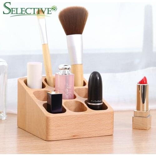 9 Grid wooden lipstick holder Nail Polish Lipstick Display Stand Makeup Organizer Storage Box Case Makeup Tool Kits