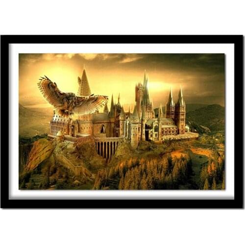 Diy 5d diamond embroidery School Fantasy Top Movie Owl Wizard Colourful Landscape Wall Art diamond painting