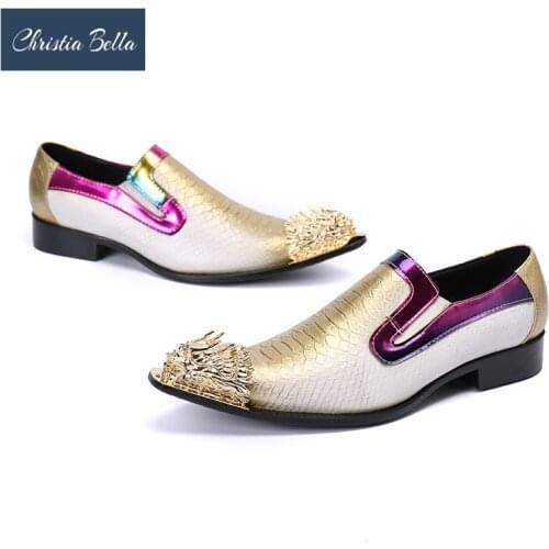 Christia Bella Designer Brand Real Leather Men Party Shoes Fashion Pointed Toe Formal Shoes Business Brogue Shoes Male Footwear