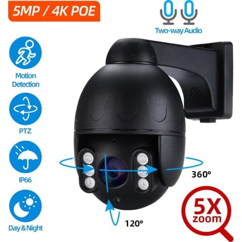 4K PTZ IP Camera Outdoor Waterproof 5X Optical Two Way Audio POE CCTV Security Camera 5MP Night Vision Dome Camera SD Card ONVIF