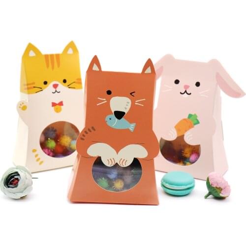 5pcs Kraft Paper Animal Rabbit Cat Dog Candy Box Chocolate Muffin Biscuits Package Gift Box Baby Shower Birthday Party Favor