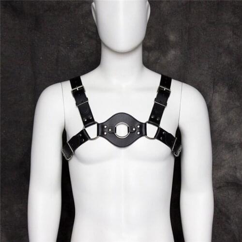 Fetish Gay Sexual Leather Chest Harness Men Male Tops Body Bondage Cage Shoulder Harness Belts Rave Gay Clothing for BDSM Sex