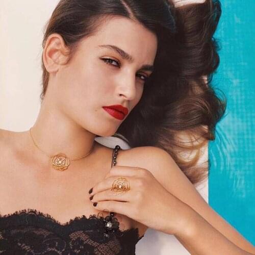 2019 gold hollow tea flower necklace ring earrings set