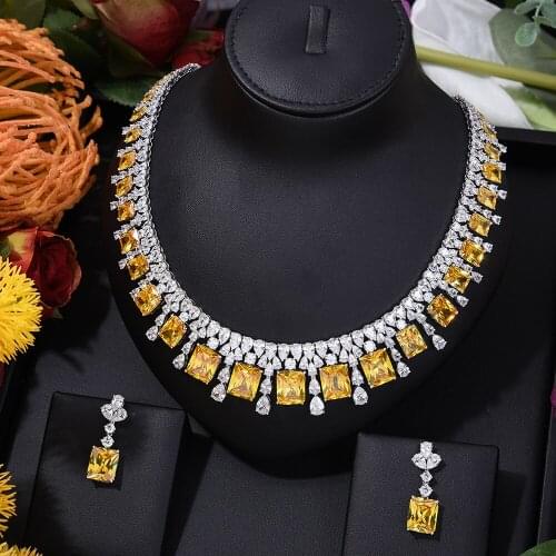 GODKI New Trendy Luxury 2PCS Square Drop Statement Jewelry Set For Women Wedding Full Cubic Zircon Dubai Bridal jewelry Set