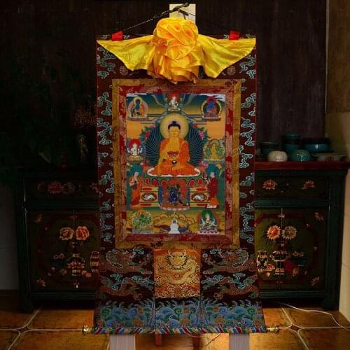 Wholesale Buddhist supplies LARGE Tibetan Buddhism ART silk Sakyamuni nine Buddhas Thang-ga High-grade Thangka Buddha painting
