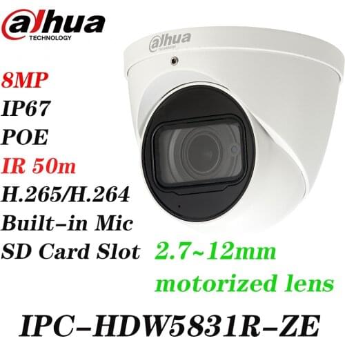 Dahua Original IPC-HDW5831R-ZE 8MP POE 2.7~12mm Motorized Lens IP67 Eyeball Network Camera Built-in Mic Upgrade IPC-HDW5830R-Z