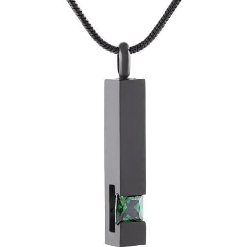 IJD9726 PVD Plated Cube Birthstone Black Tone Stainless Steel Urn Pendant Necklace Cremation Jewelry for Ashes