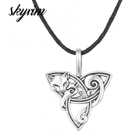 Skyrim Cute Fox&Triquetra Charm Animal Pendant Necklaces Adjustable Rope Chain Metal Pendant Necklaces Fashion Women Jewelry