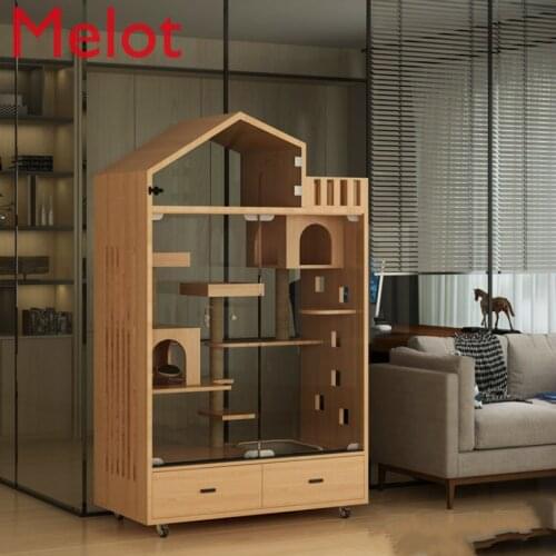 High-End Luxury Solid Wood Dog Villa Apartment Cat House Three-Layer Free Space Cat Cage Home With Toilet Cattery Dog House