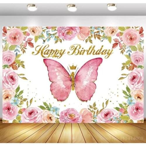 Pink Purple Butterfly Baby Shower Birthday Background for Photo Spring Floral Butterfly Photo Backgrounds 1st Birthday Butterfly