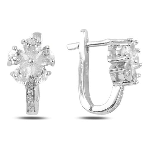Silver 925 Sterling Flower Zircon Stone J Earrings