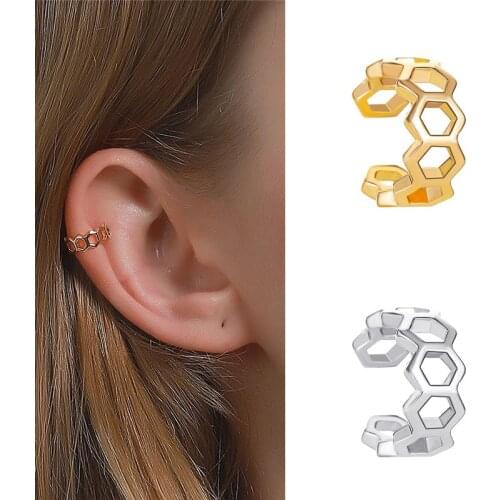 Fashion Simple Style hexagon Shaped Earrings For Women Girls Classic Design Geometric Clip Ear Jewelry Party Gifts 2 pieces