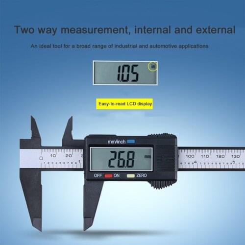 Caliper Ruler Carbon Fiber Composites LCD Digital Caliper 0-150mm Gauge Micrometer Measuring Toolwith Inch to MM Conversion