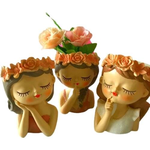 Silicone Girl Flower Pot Molds 3D Plaster Home Garden Decoration Vase Resin Candle Holder Mould Cake Baking Tools
