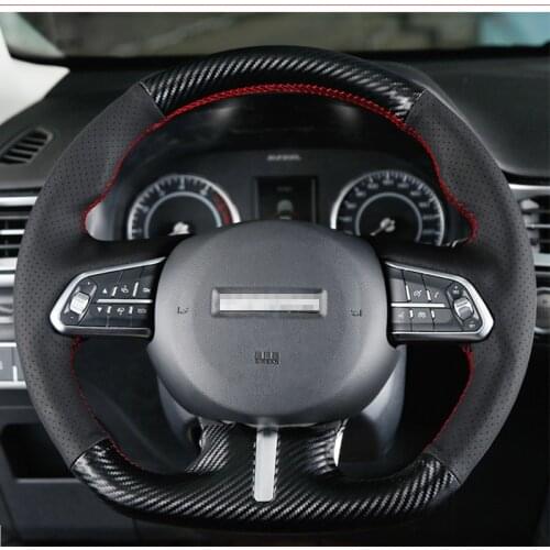 SmRKE For Haval F5 F7 Hand-stitched Anti-Slip Carbon Fibre Black Leather DIY Steering Wheel Cover