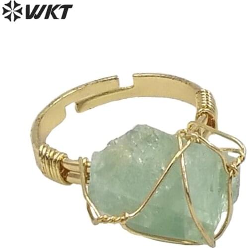 WT-R366 WKT new design gold hand make wire wrapped mineral stone Ring women fashion hot raw quartz fluorite ring