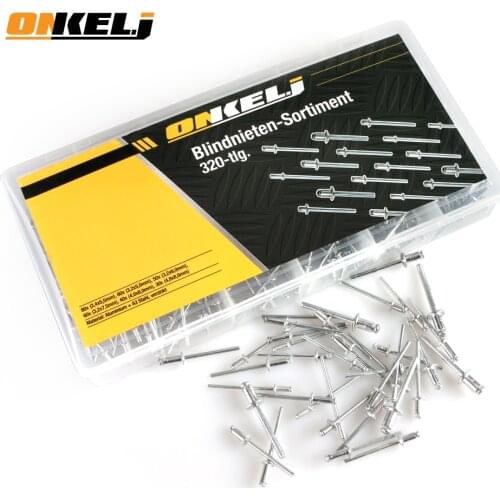 Onkel.J 320pcs M2.4 M3.2 M4 M4.8 Aluminium Mushroon Head Break Mandrel Blind Rivets Nail Pop Rivets For Furniture Car Aircraft