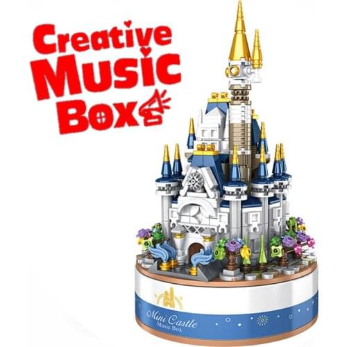 Castle Series 617PCS Magic Mini Princess Rotary Music Box 1 Set Building Blocks Kids DIY Education Birthday Toys Gift for girls