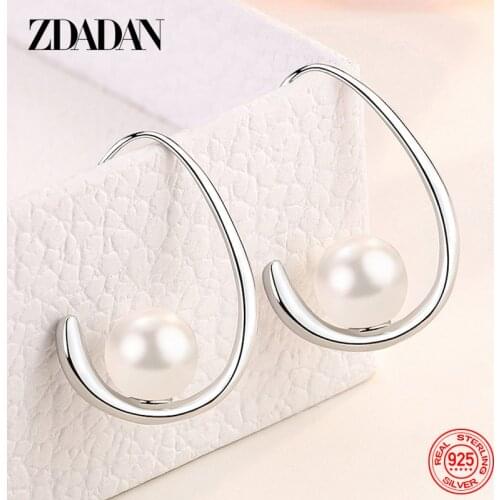ZDADAN 925 Sterling Silver Pearl Round Dangle Earrings For Women Charm Party Jewelry Gift