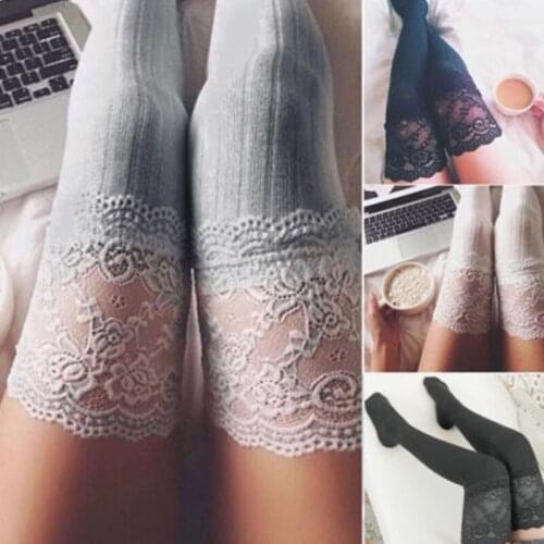 Women Warm Stockings Thigh High Over the Knee Long Cotton Lace up Stockings Solid Sexy Stockings