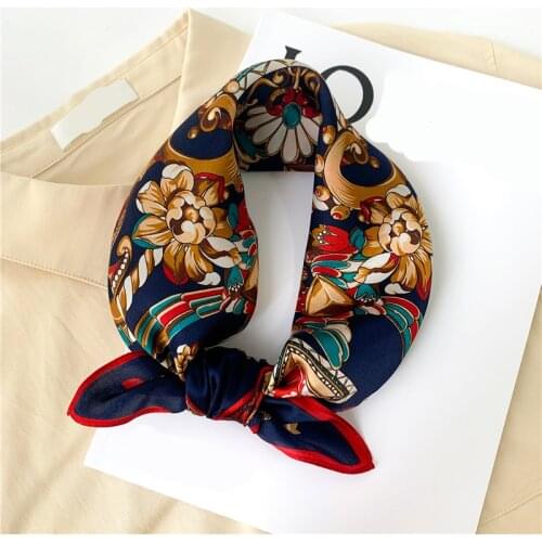 New 100% Natural Silk Scarf Square Hairband Design Printed Neck Foulard Women Bandana Small Scarves Kerchief Spring Summer 2021