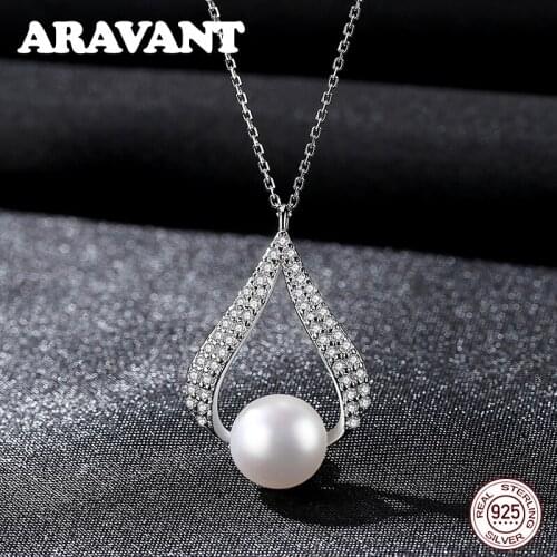 Real 925 Sterling Silver Water Drop Natural Freshwater Pearl Pendant Necklaces For Women Silver 925 Chain Necklace