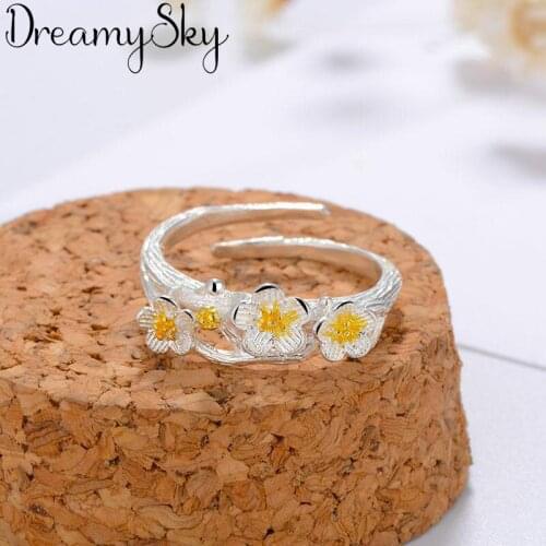 2019 Fashion Silver Color Fresh Flower Rings Gifts For Women Trendy Statement Jewelry Joyas De Plata Anillos Anelli