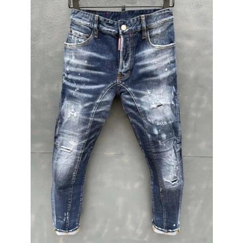 2021 New Style DSQ2 Fashion Motorcycle Ripped Paint Mens Jeans T110
