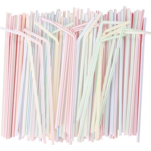 500pcs Plastic Drinking Straws 8 Inches Long Multi-Colored Striped Bedable Disposable Straws Party Multi Colored Rainbow Straw