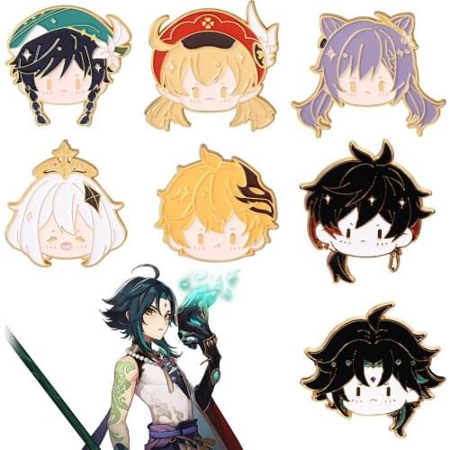 Genshin Impact Zhongli Xiao Pins Metal Cartoon Wendi Paimon Keqing Klee Tartaglia Brooch Backpack Hat Lapel Badge Jewelry Gift