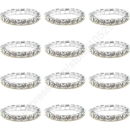 Fast Shipping Wholesale 36PCS Lot Jewelry Elastic Austrian Crystal Silver Plt Fashion Ring Wedding Party Woman Gifts