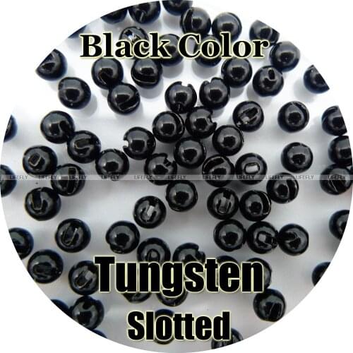 Black Color, 100 Tungsten Beads, Slotted, Fly Tying, Fishing