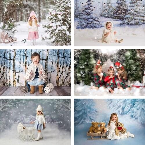 Mehofond Photography Background Winter Pine Snowfield Forest Wonderland Children Newborn Birthday Portrait Backdrop Photo Studio
