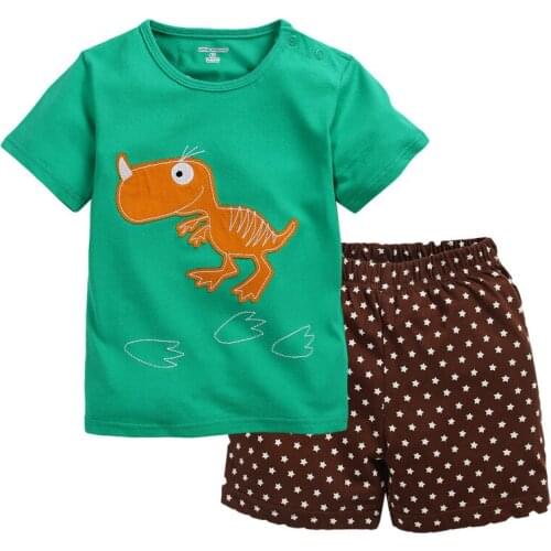 Green T-Shirt Dino Star Boys Shorts Summer Clothing Sets Baby Boy Pajamas Suit Cotton Children Outfits 100% C