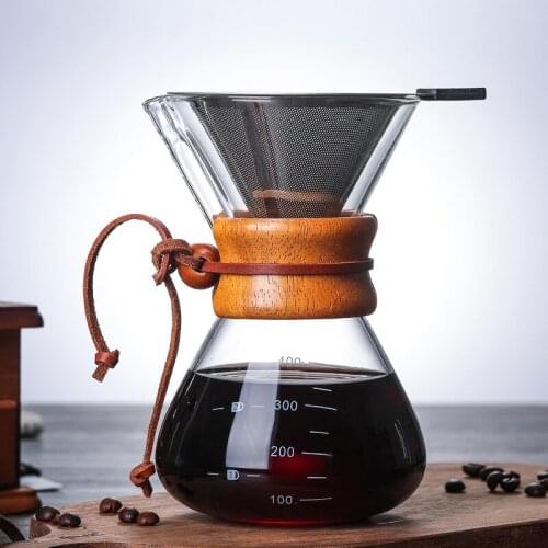 Heat Resisting Glass Coffee Pot Anti-scald Wooden Handle Coffee Percolators High Borosilicate Glass Sharing Pot