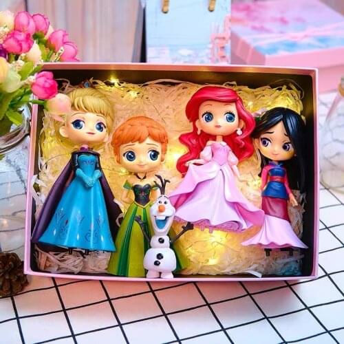 DISNEY Q posket Princess Doll Ariel Tangled Rapunzel Elsa Anna Figure toys dolls toys Cake Topper Cake decor birthday party