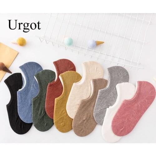 Urgot 5 Pairs Summer Socks Womens Boat Socks Cotton Japanese Invisible Socks Silicone Anti-dropping Heel Women Socks Girl Meias