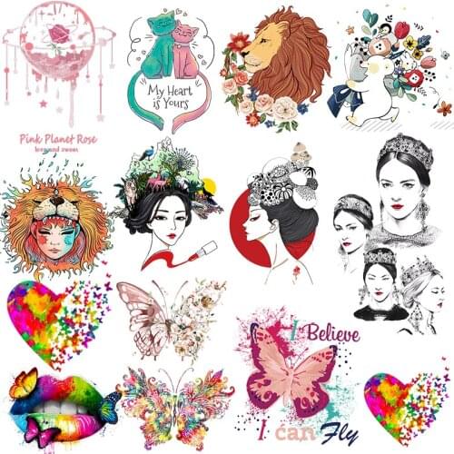 Fashion Patches Applique Thermo-stickers On Clothes Butterfly Lips Iron On Transfers For Clothing Stripes On Women Dress Patch