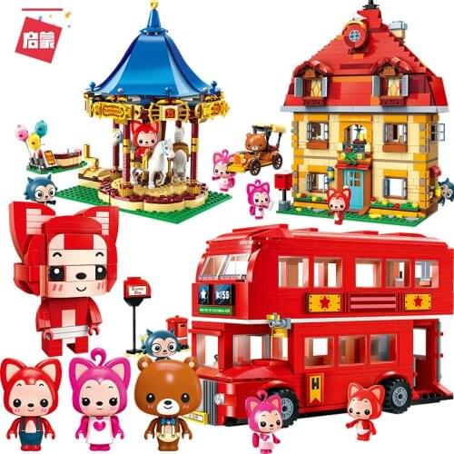 Friends City Castle Building Set House Bus Valentines Day Mini Cartoon Character Rabbit Fox Model Building Building Block Toys