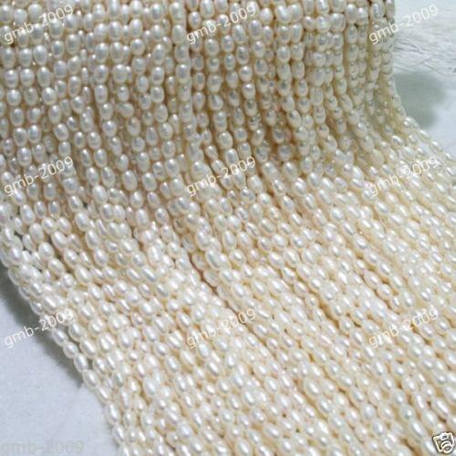 Genuine Natural 6-7mm White Rice oval Freshwater Pearl Loose Beads Strand 14"