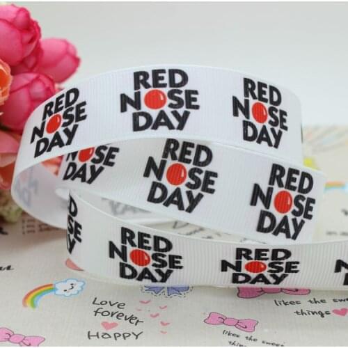 New 7/8'' Free shipping Red Nose Day printed grosgrain ribbon hairbow diy party decoration wholesale OEM 22mm P1662