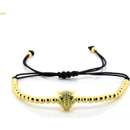 New Fashion Design Branded White Cz Zircon Leopard Head Charm Strand Men Bracelets Bangles High Quality Men Pulsera Jewelry Gift