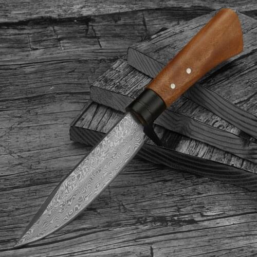Hunting Fixed Blade Knife Damascus Pattern High Hardness Outdoor Survival Straight Knives Camping Portable Combat Knife