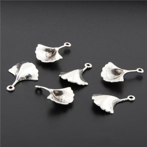 10pcs Silver Color Small Ginkgo Biloba Leaf Charms Pendants For Jewelry Making Findings A2674